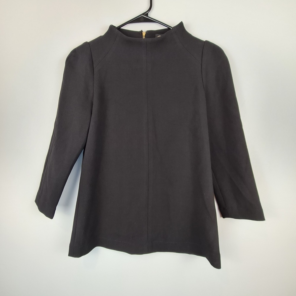 Sandra Angelozzi Womens Top 32 / XS Black Mock‎ Neck 3/4 Sleeve Zip Structured